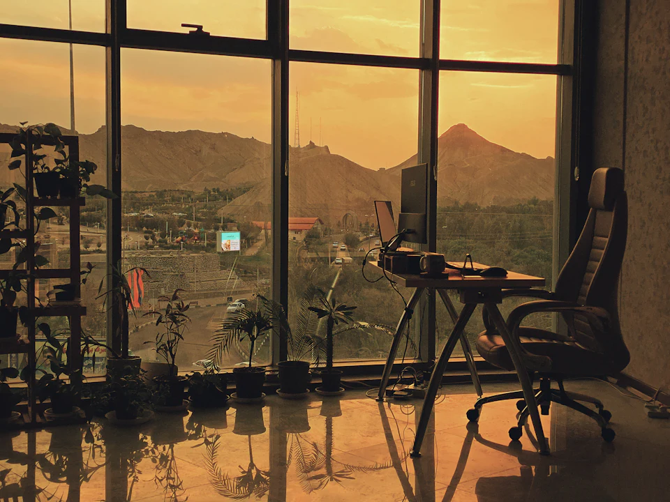 Private office with a view at golden hour